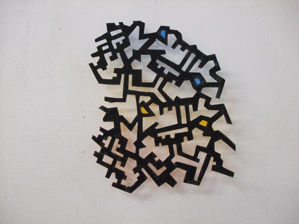 blauw-gele schijn, 2007, zwart sjabloon,acryl op papier, 20 